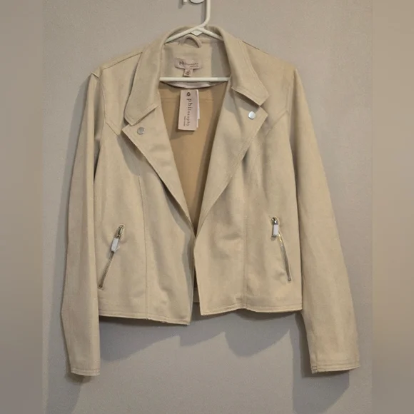 Philosophy Cream Faux Leather Suede Jacket Size Large NWT - Picture 1 of 12